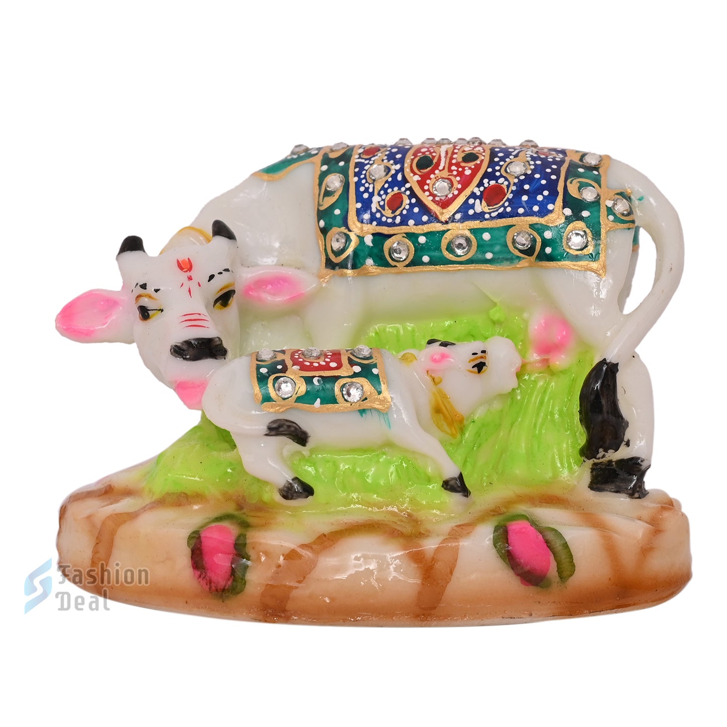 Polyresin Kamdhenu Cow and Calf Idol - Glossy Finish Holy Vastu Spiritual Showpiece