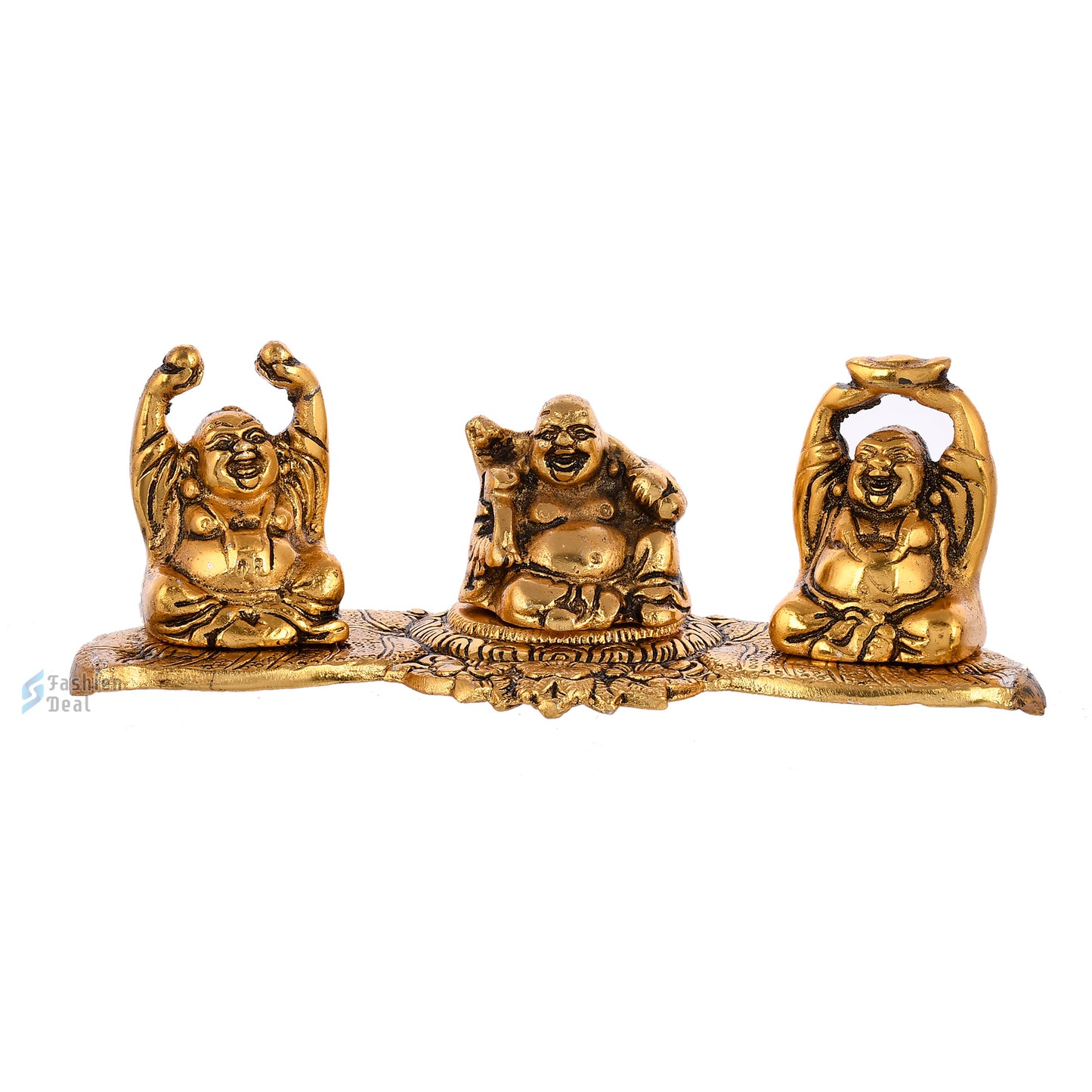 Elegant Metal Three/Triple Laughing Buddha Statue Idols for Gifting & Home Decoration | Spiritual & Artistic Decor