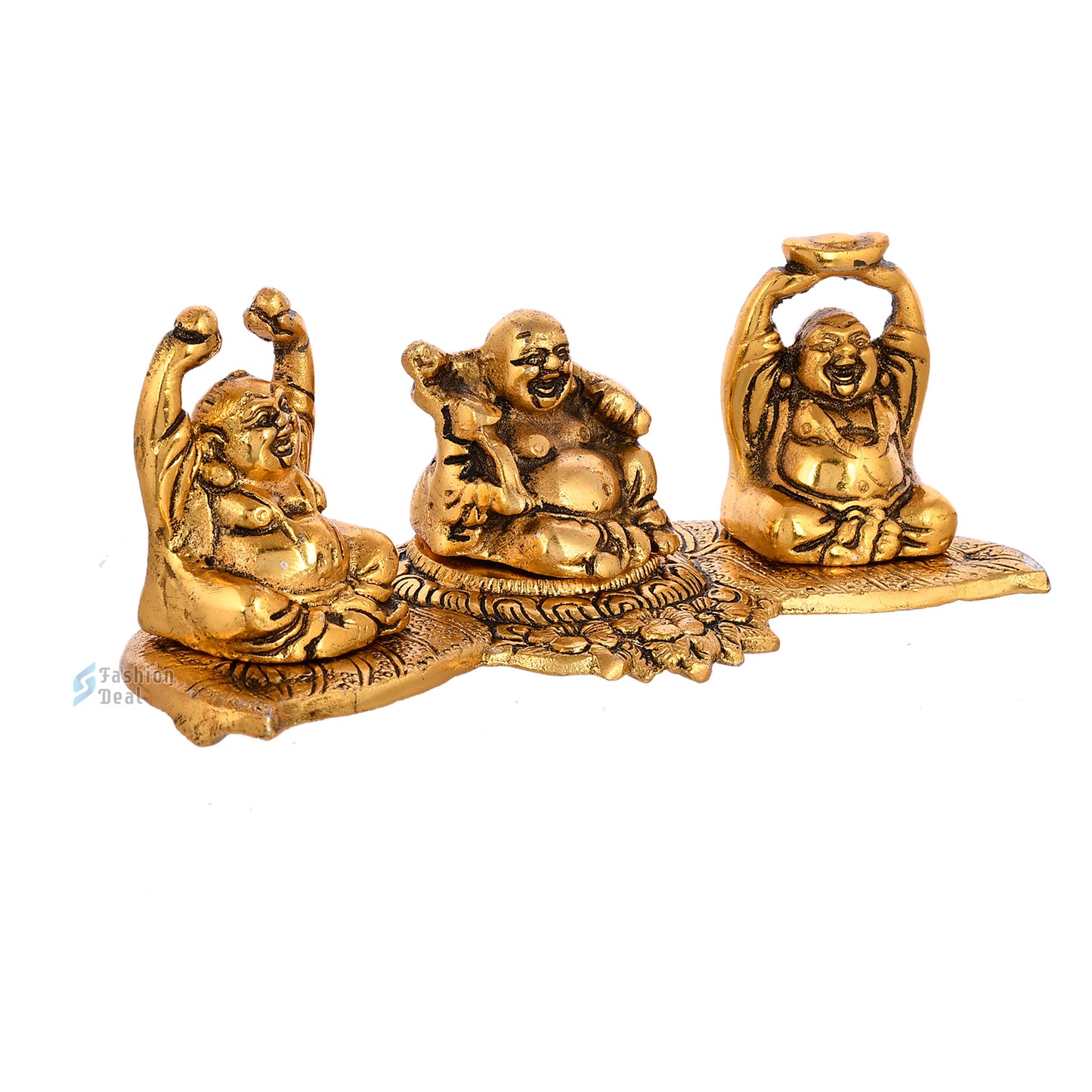 Elegant Metal Three/Triple Laughing Buddha Statue Idols for Gifting & Home Decoration | Spiritual & Artistic Decor