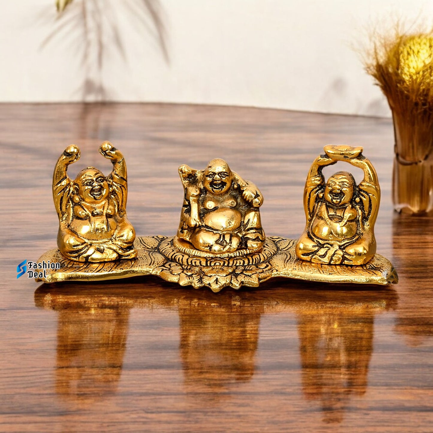 Elegant Metal Three/Triple Laughing Buddha Statue Idols for Gifting & Home Decoration | Spiritual & Artistic Decor