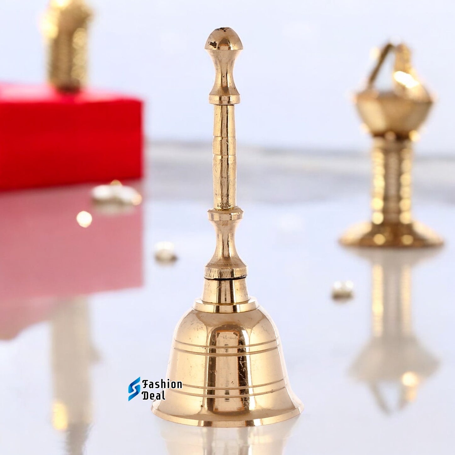 Decorative Brass Hand Bell for Pooja – Ghanti for Mandir, Home, and Office Temple