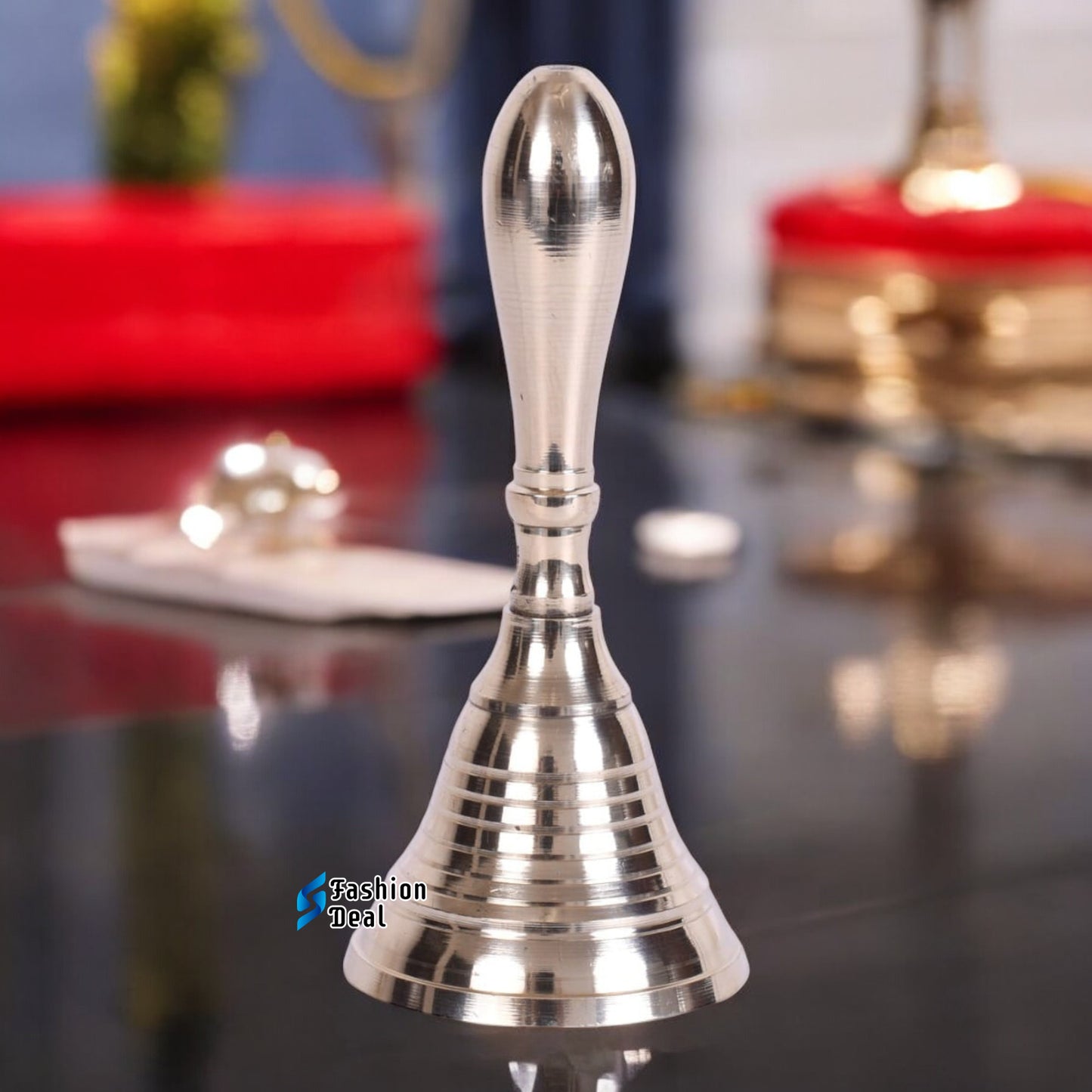 Decorative Brass Hand Bell for Pooja – Ghanti for Mandir, Home, and Office Temple