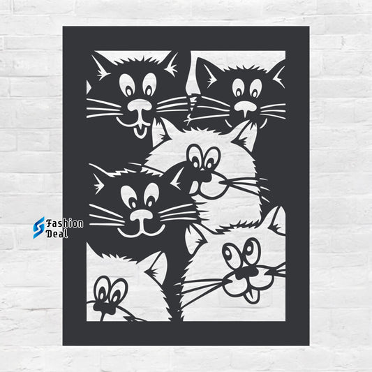 Unique Wooden MDF Laser Cut Cat Group-Themed Wall Art – Perfect for Home Décor and Gifts