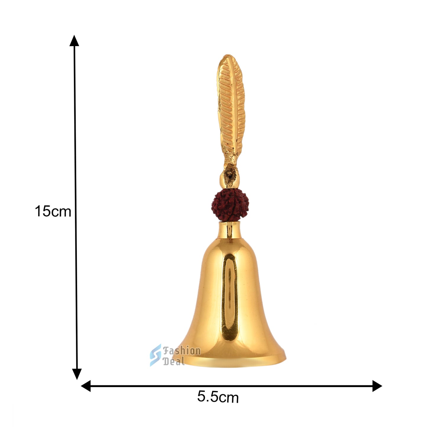 Decorative Rudraksh Brass Hand Bell With Red Velvet Box for Pooja – Ghanti for Mandir, Home, and Office Temple