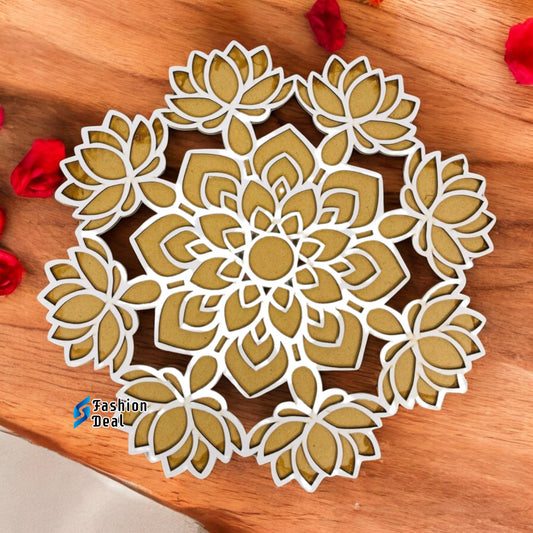 MDF Wooden Rangoli Cutouts Stencils for Diwali Decor - Decorative Festive Stencils for Home and Office Decoration