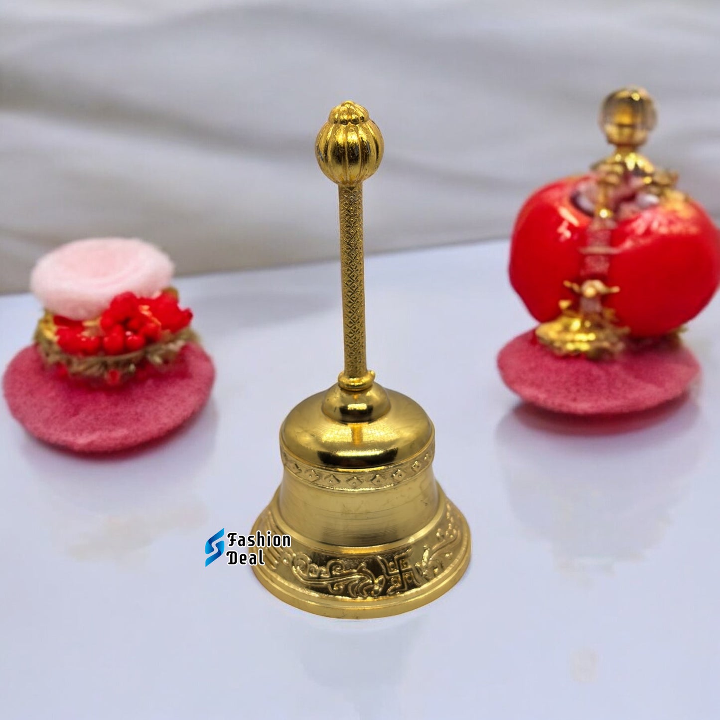 Decorative Hanuman Gadda Design Metal Hand Bell for Pooja – Ghanti for Mandir, Home, and Office Temple