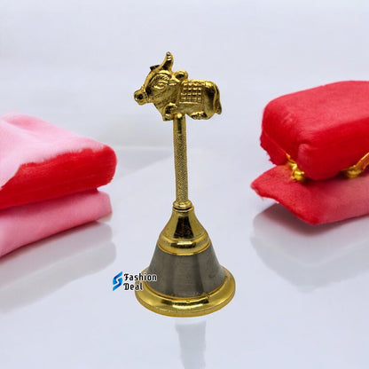 Decorative Nandi Ji Cow Design Metal Hand Bell for Pooja – Ghanti for Mandir, Home, and Office Temple