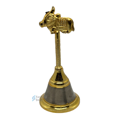Decorative Nandi Ji Cow Design Metal Hand Bell for Pooja – Ghanti for Mandir, Home, and Office Temple