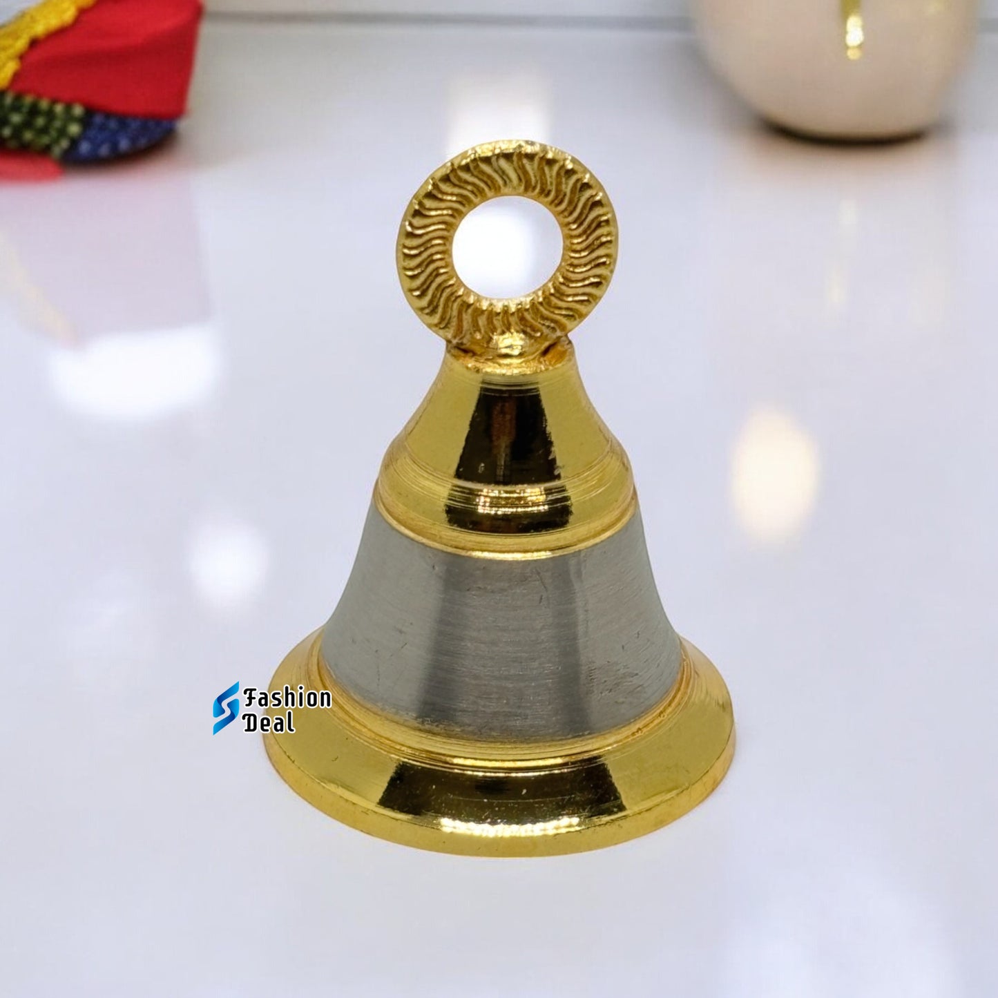 Decorative Dual Tone Hanging Metal Hand Bell for Pooja – Ghanti for Mandir, Home, and Office Temple