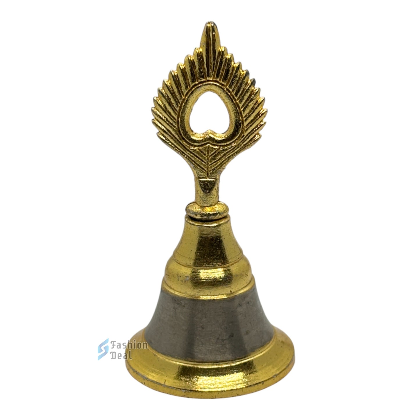 Decorative Krishna Mor Pankh Design Metal Hand Bell for Pooja – Ghanti for Mandir, Home, and Office Temple