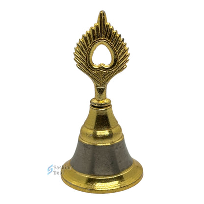 Decorative Krishna Mor Pankh Design Metal Hand Bell for Pooja – Ghanti for Mandir, Home, and Office Temple