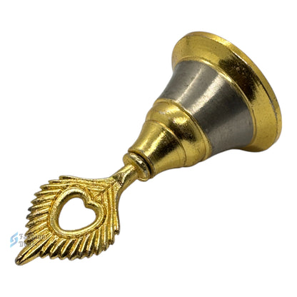 Decorative Krishna Mor Pankh Design Metal Hand Bell for Pooja – Ghanti for Mandir, Home, and Office Temple