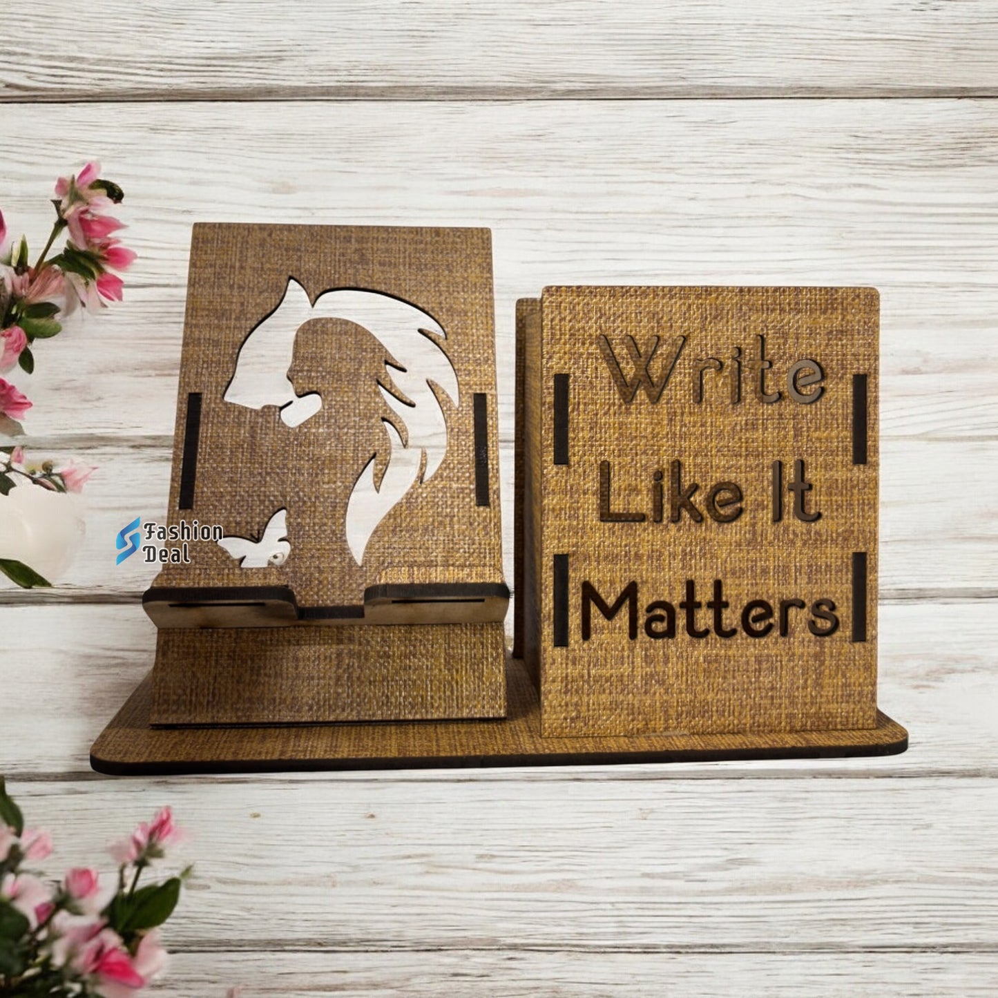 MDF Customized Table Pen Holder Stand with Clock For Desk Organizer