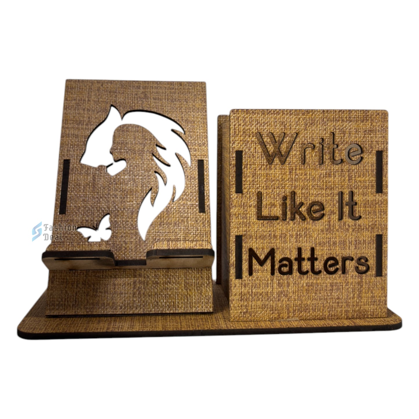MDF Customized Table Pen Holder Stand with Clock For Desk Organizer