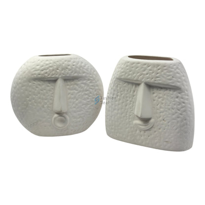 Elegant White Ceramic Face Vase/Pot - Minimalist Home Décor Collection