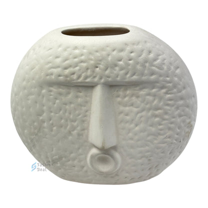 Elegant White Ceramic Face Vase/Pot - Minimalist Home Décor Collection