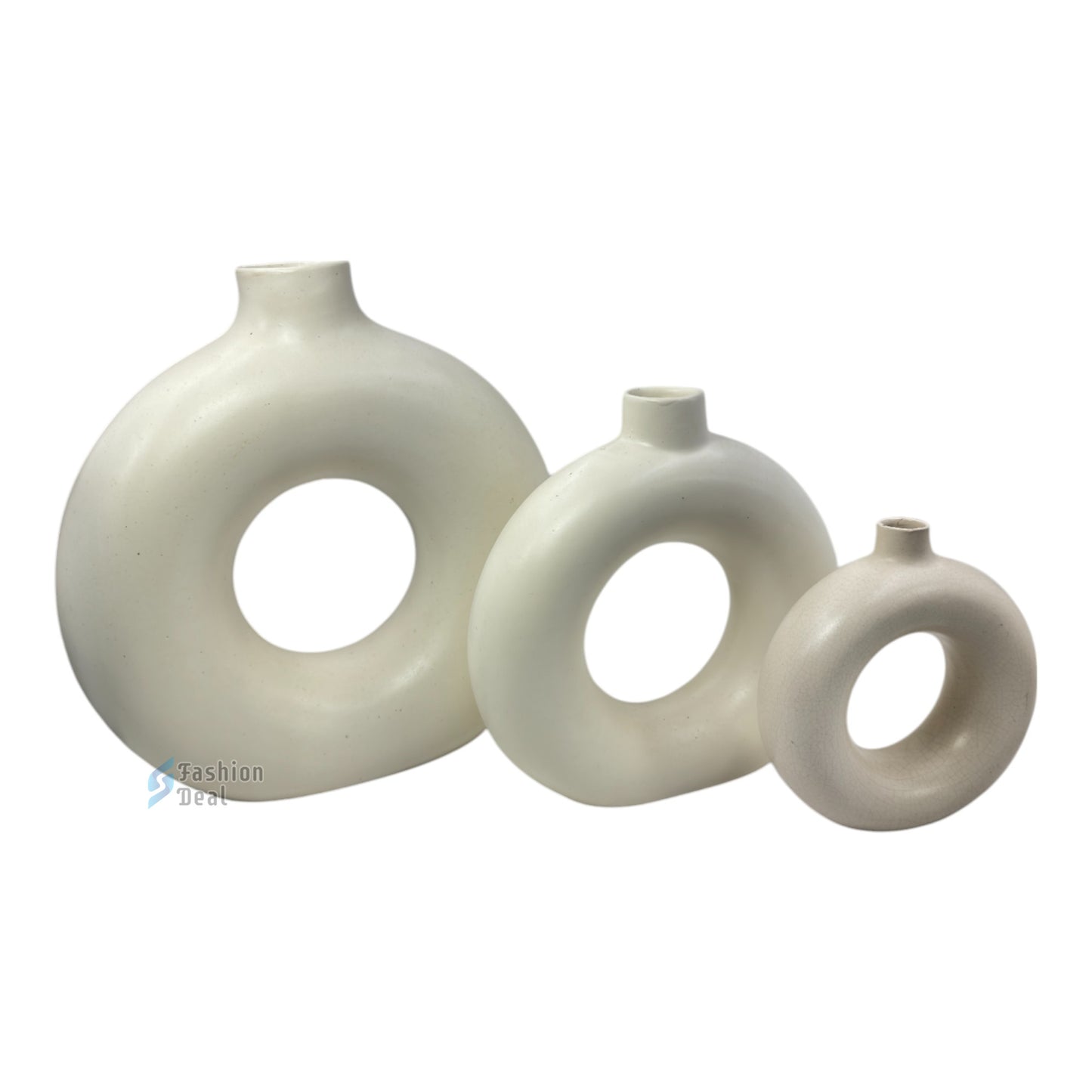 Elegant White Ceramic Ring Vase/Pot - Minimalist Home Décor Collection