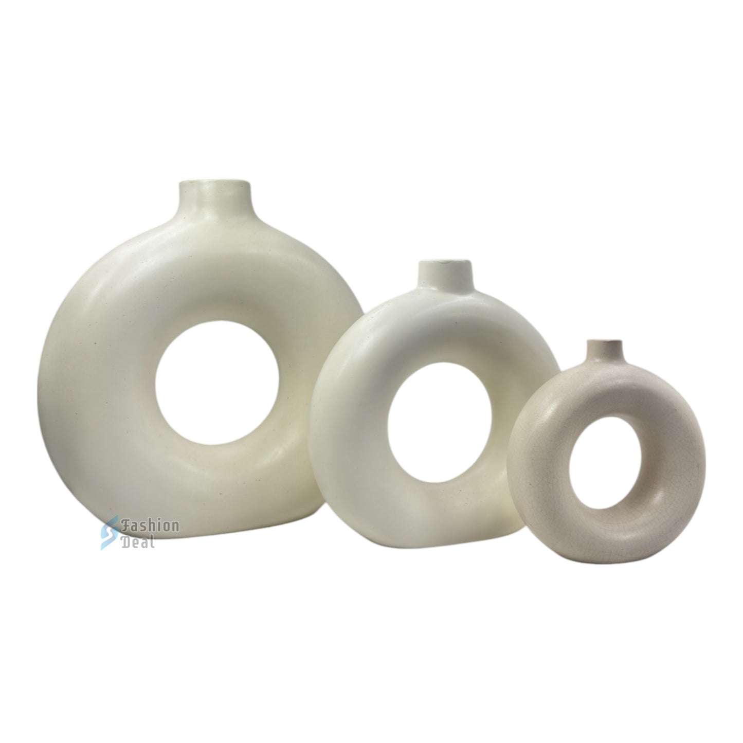 Elegant White Ceramic Ring Vase/Pot - Minimalist Home Décor Collection