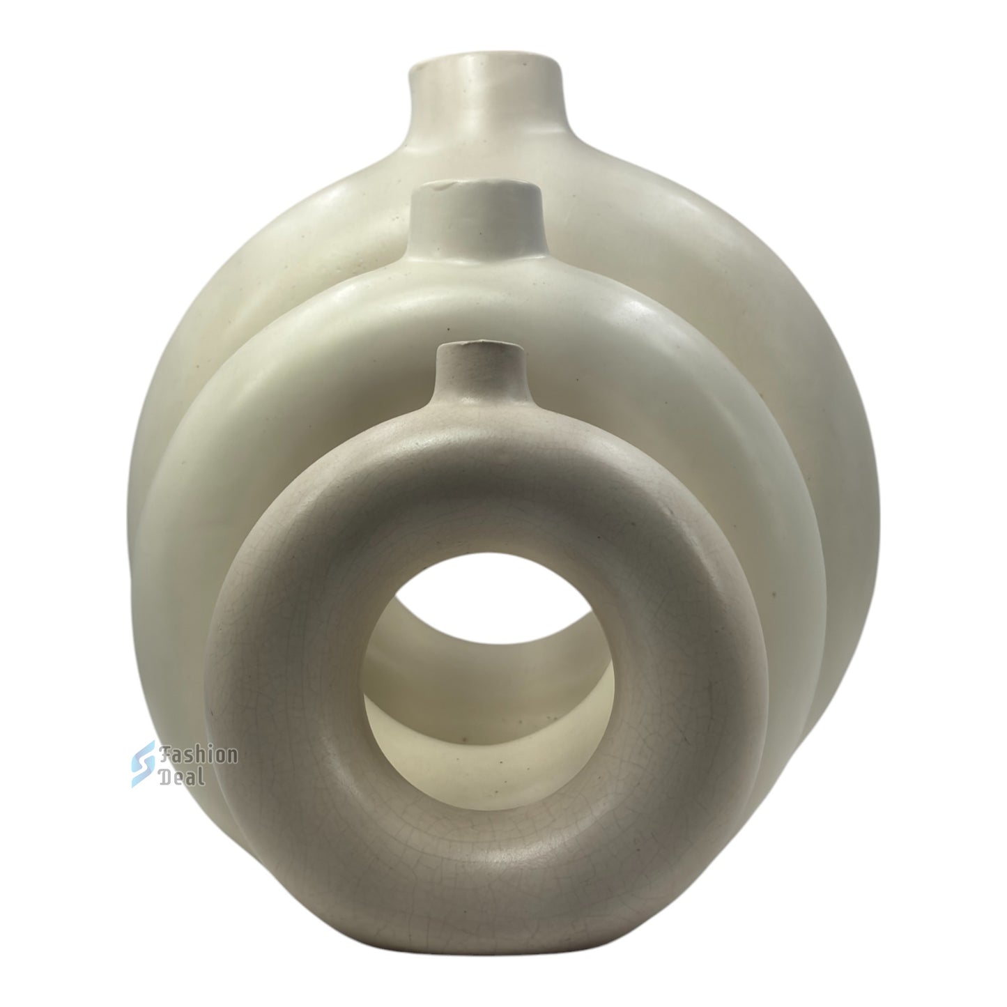 Elegant White Ceramic Ring Vase/Pot - Minimalist Home Décor Collection