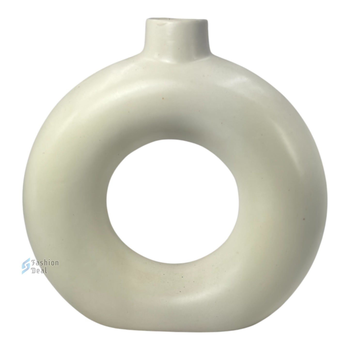 Elegant White Ceramic Ring Vase/Pot - Minimalist Home Décor Collection