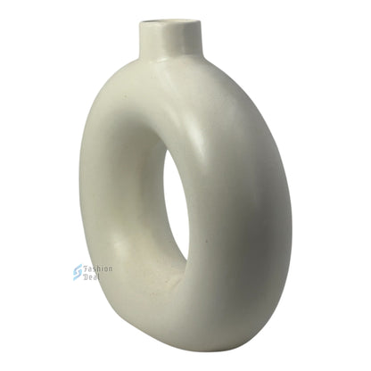 Elegant White Ceramic Ring Vase/Pot - Minimalist Home Décor Collection