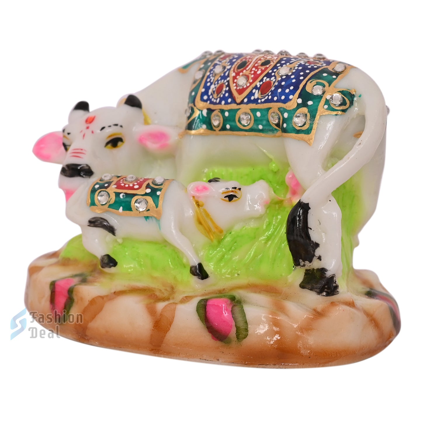 Polyresin Kamdhenu Cow and Calf Idol - Glossy Finish Holy Vastu Spiritual Showpiece