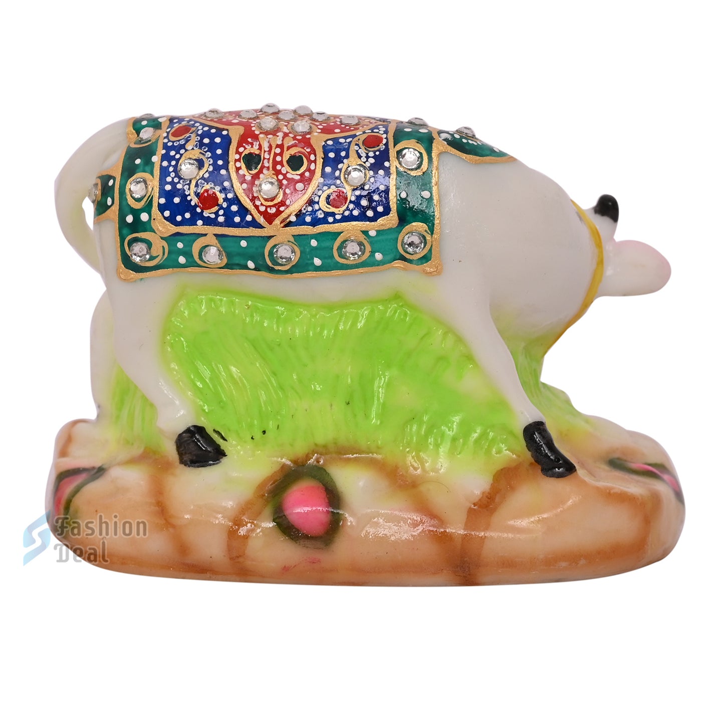 Polyresin Kamdhenu Cow and Calf Idol - Glossy Finish Holy Vastu Spiritual Showpiece