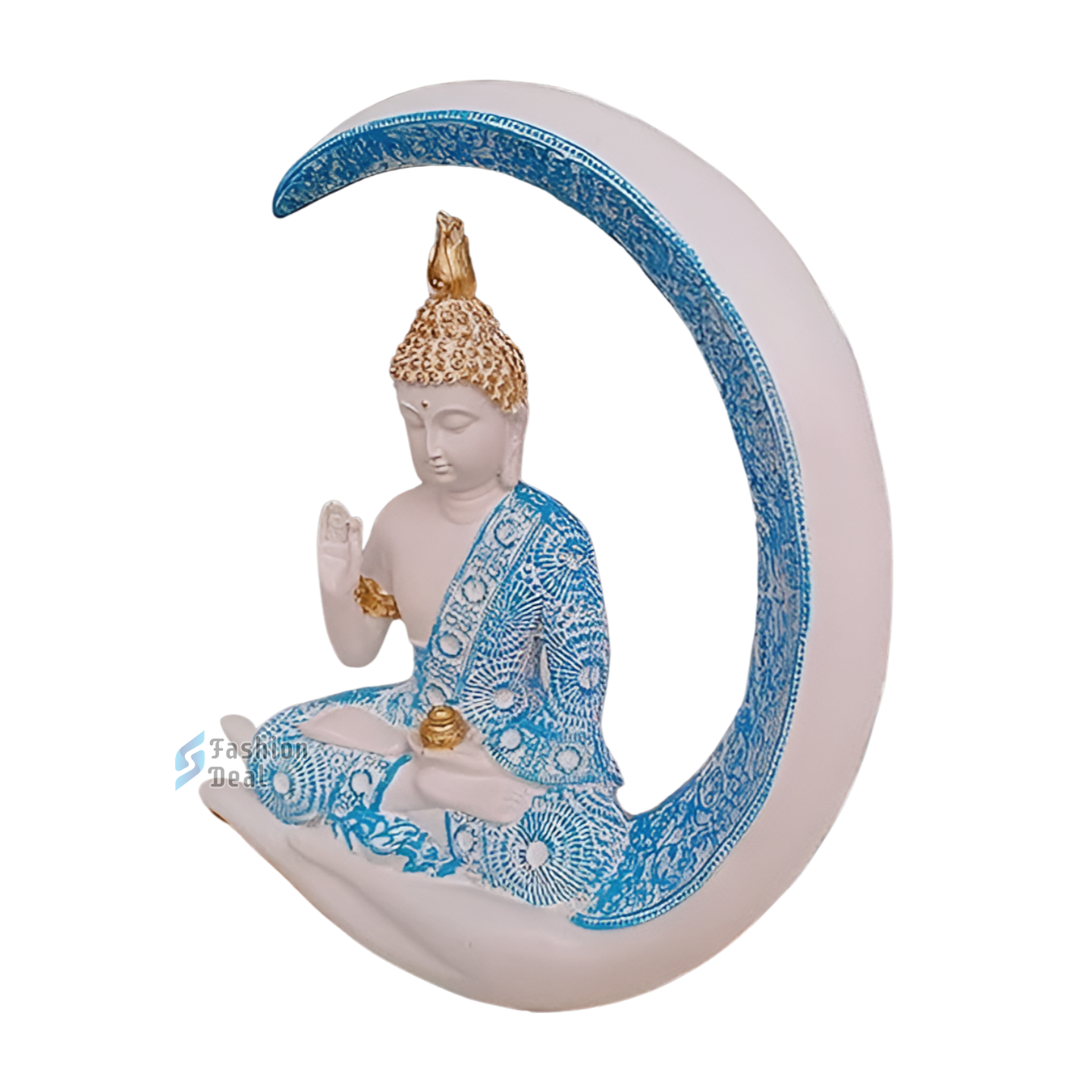 Elegant Buddha Seating on Moon Statue Idols for Gifting & Home Decoration (9 Inch) | Spiritual & Artistic Decor