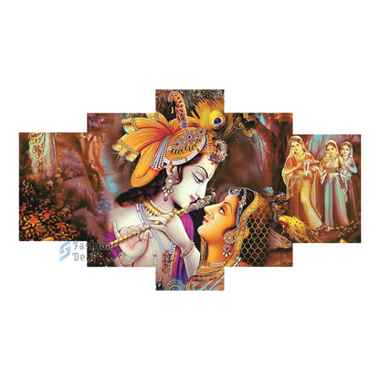 MDF Framed 3D Radha Krishna Wall Painting Set of 5 Pcs for Home Decoration