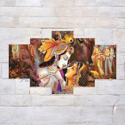 MDF Framed 3D Radha Krishna Wall Painting Set of 5 Pcs for Home Decoration