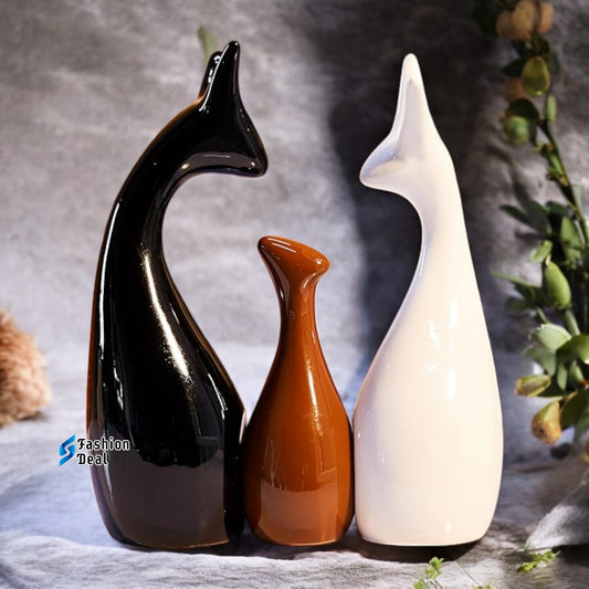 Elegant Ceramic Deer Family Set - Decorative Showpiece for Home, Office, and Gifting