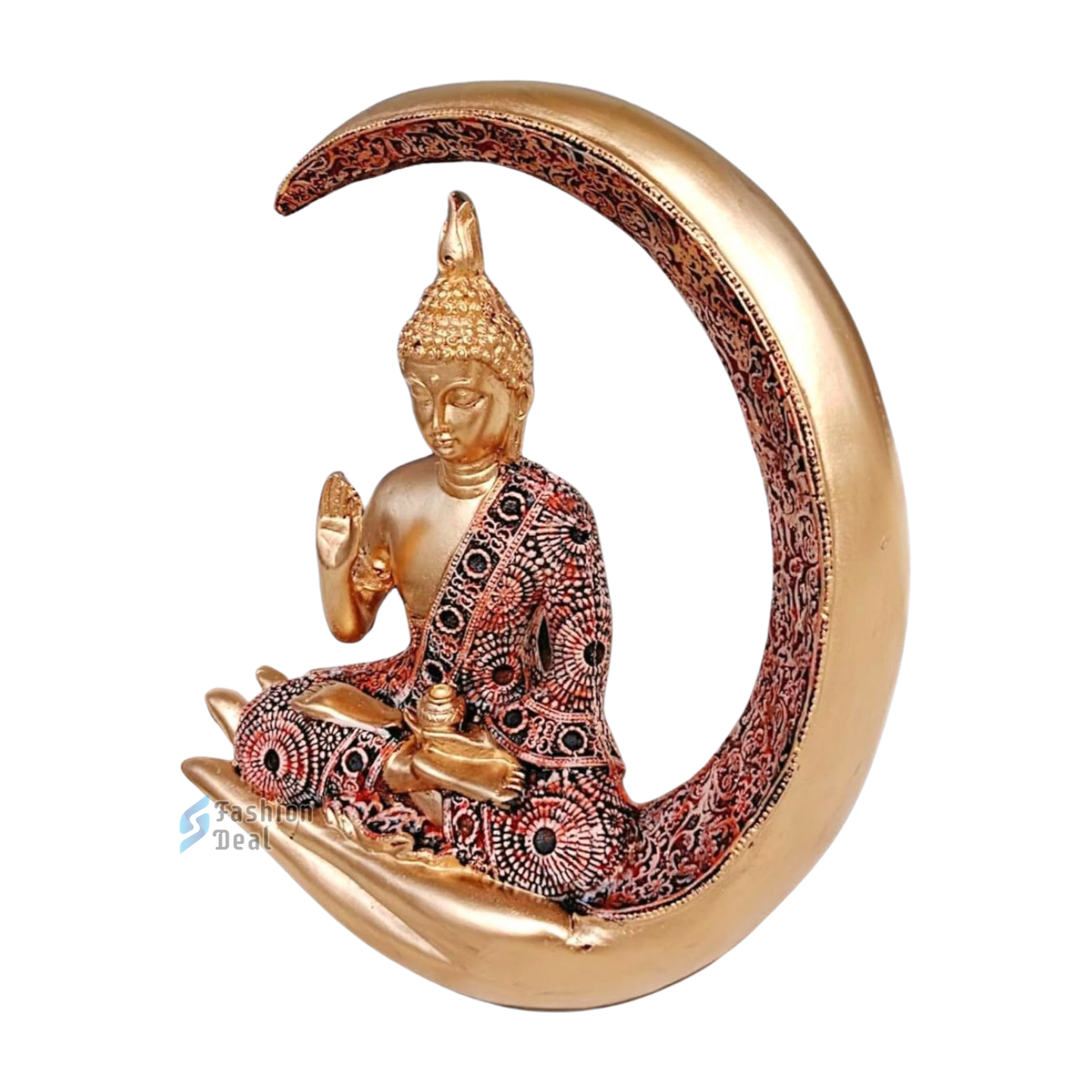 Elegant Buddha Seating on Moon Statue Idols for Gifting & Home Decoration (9 Inch) | Spiritual & Artistic Decor