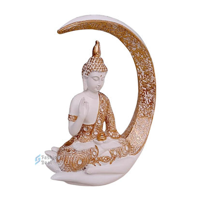 Elegant Buddha Seating on Moon Statue Idols for Gifting & Home Decoration (9 Inch) | Spiritual & Artistic Decor