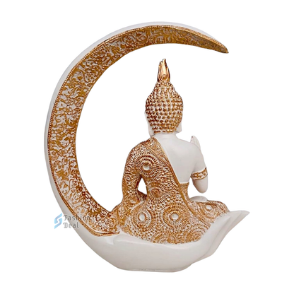 Elegant Buddha Seating on Moon Statue Idols for Gifting & Home Decoration (9 Inch) | Spiritual & Artistic Decor