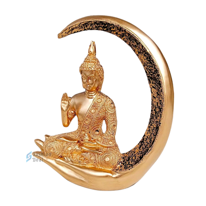 Elegant Buddha Seating on Moon Statue Idols for Gifting & Home Decoration (9 Inch) | Spiritual & Artistic Decor