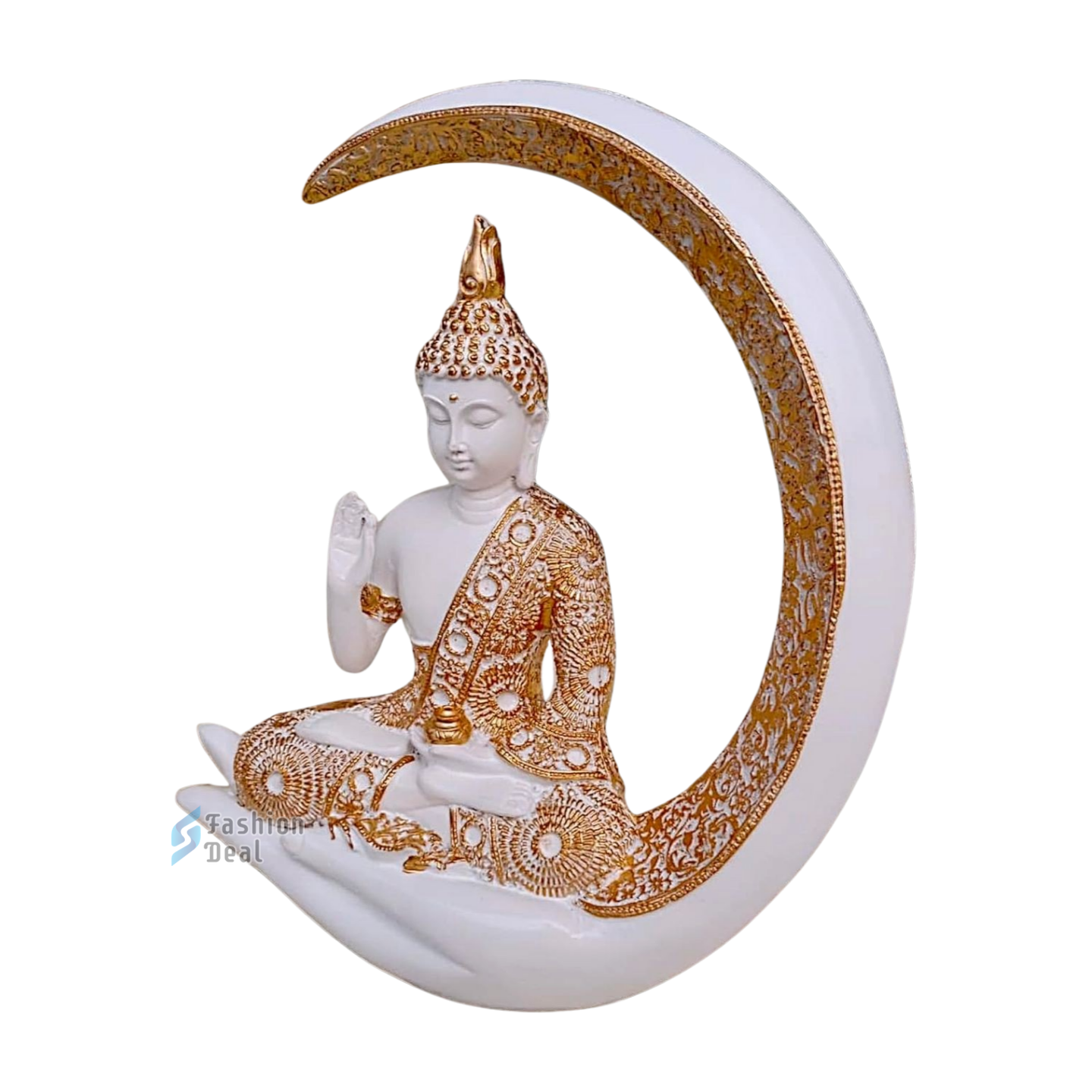 Elegant Buddha Seating on Moon Statue Idols for Gifting & Home Decoration (9 Inch) | Spiritual & Artistic Decor