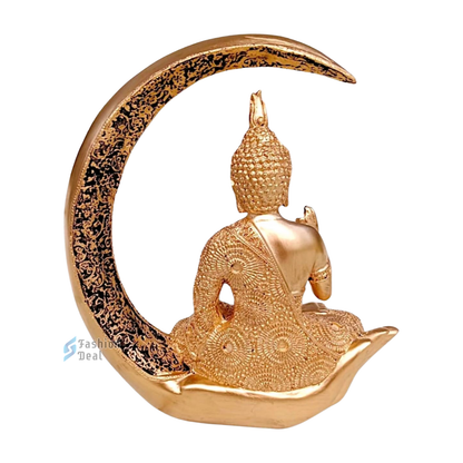 Elegant Buddha Seating on Moon Statue Idols for Gifting & Home Decoration (9 Inch) | Spiritual & Artistic Decor