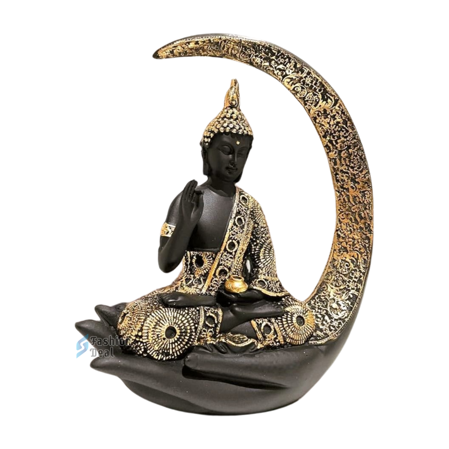 Elegant Buddha Seating on Moon Statue Idols for Gifting & Home Decoration (9 Inch) | Spiritual & Artistic Decor