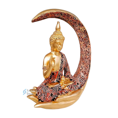 Elegant Buddha Seating on Moon Statue Idols for Gifting & Home Decoration (9 Inch) | Spiritual & Artistic Decor