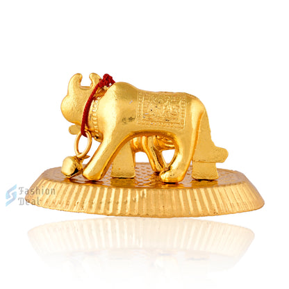 Metal Kamdhenu Cow and Calf Idol - Gold Finish Holy Vastu Spiritual Showpiece