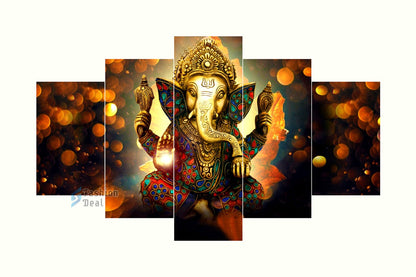 MDF Framed 3D Ganesh Wall Painting Set of 5 Pcs for Home Decoration