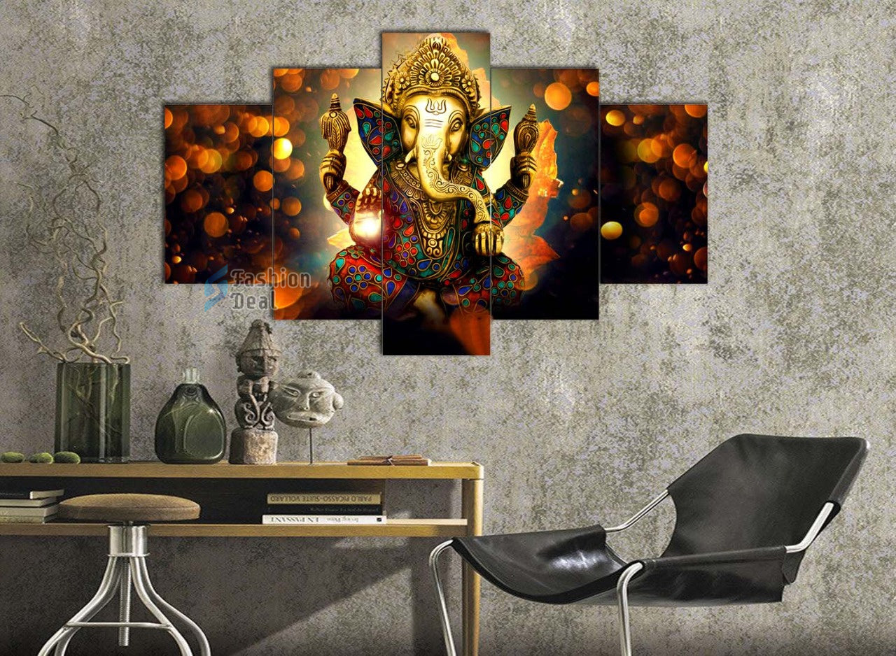 MDF Framed 3D Ganesh Wall Painting Set of 5 Pcs for Home Decoration