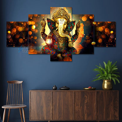 MDF Framed 3D Ganesh Wall Painting Set of 5 Pcs for Home Decoration