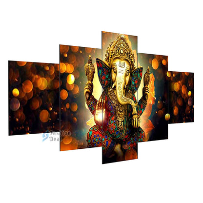 MDF Framed 3D Ganesh Wall Painting Set of 5 Pcs for Home Decoration