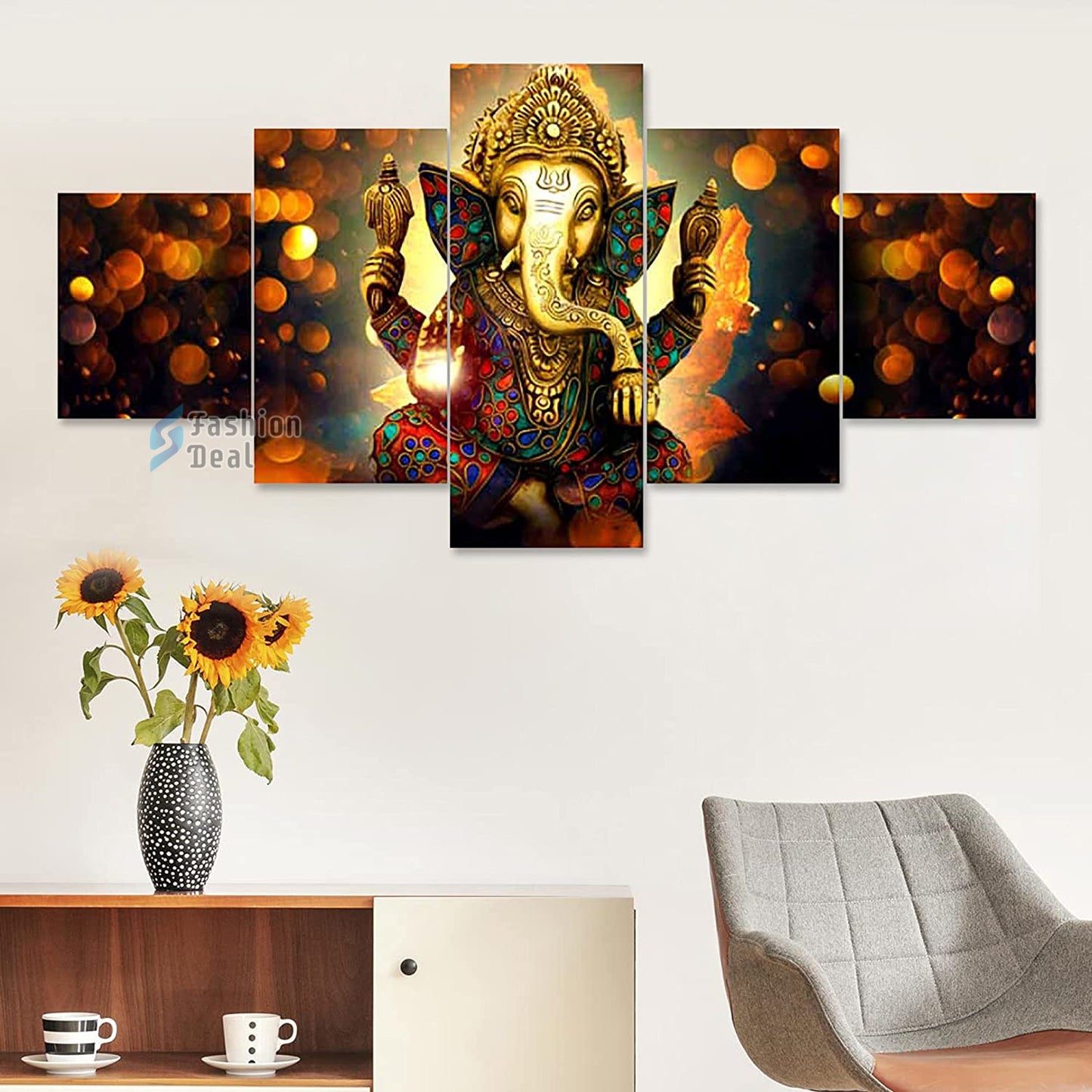 MDF Framed 3D Ganesh Wall Painting Set of 5 Pcs for Home Decoration