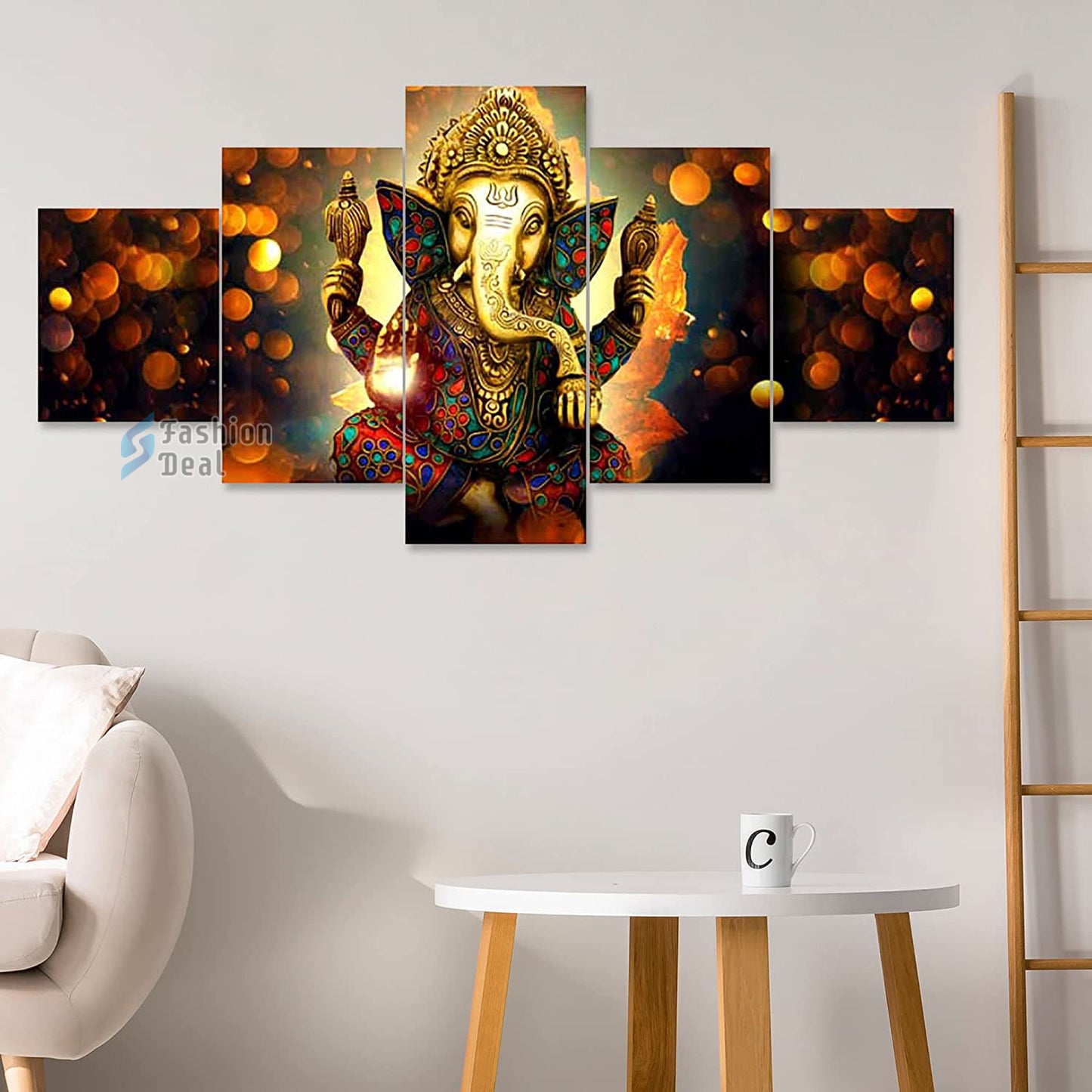 MDF Framed 3D Ganesh Wall Painting Set of 5 Pcs for Home Decoration