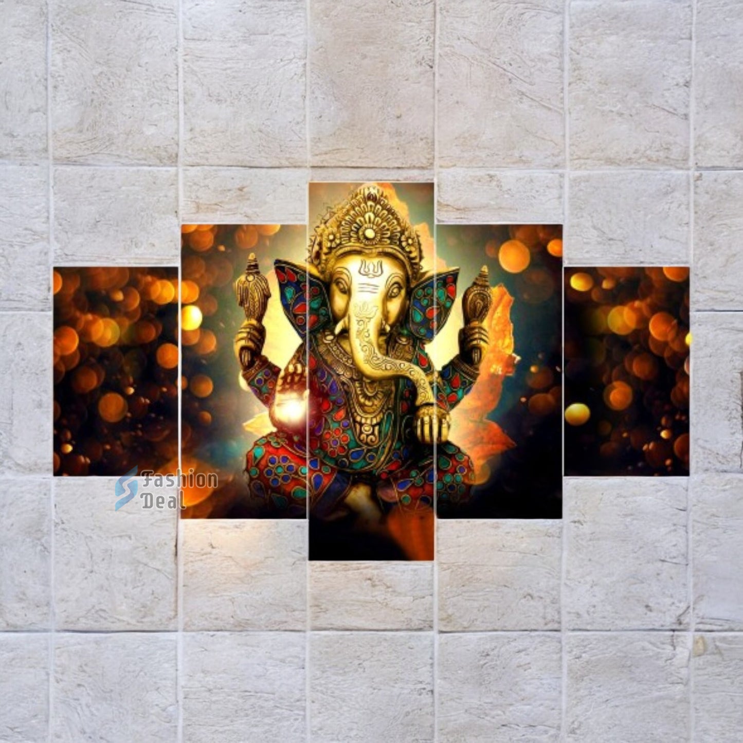 MDF Framed 3D Ganesh Wall Painting Set of 5 Pcs for Home Decoration