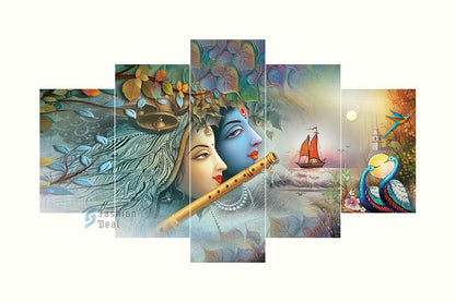 MDF Framed 3D Radha Krishna Wall Painting Set of 5 Pcs for Home Decoration