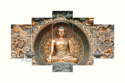 MDF Framed 3D Buddha Wall Painting Set of 5 Pcs for Home Decoration