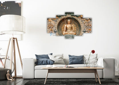 MDF Framed 3D Buddha Wall Painting Set of 5 Pcs for Home Decoration